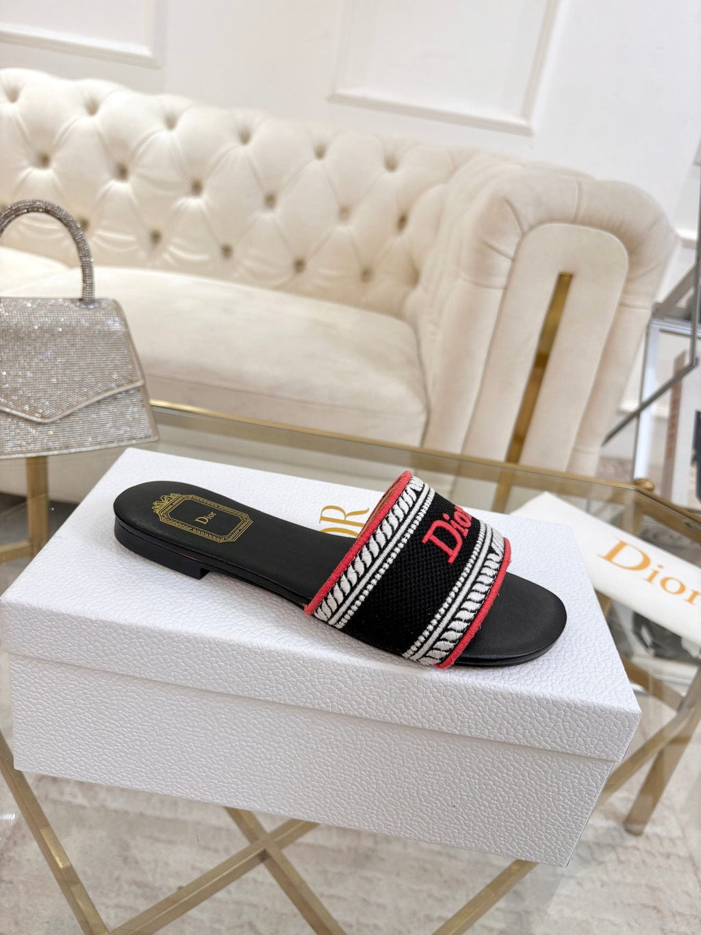 Dior Embroidered Logo Slide Sandals — hero
