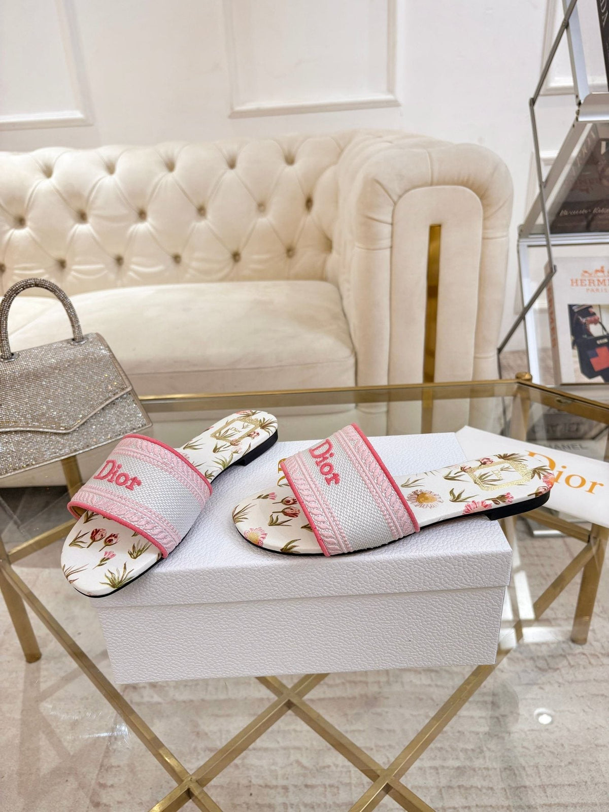 Dior Floral Print Slide Sandals — front