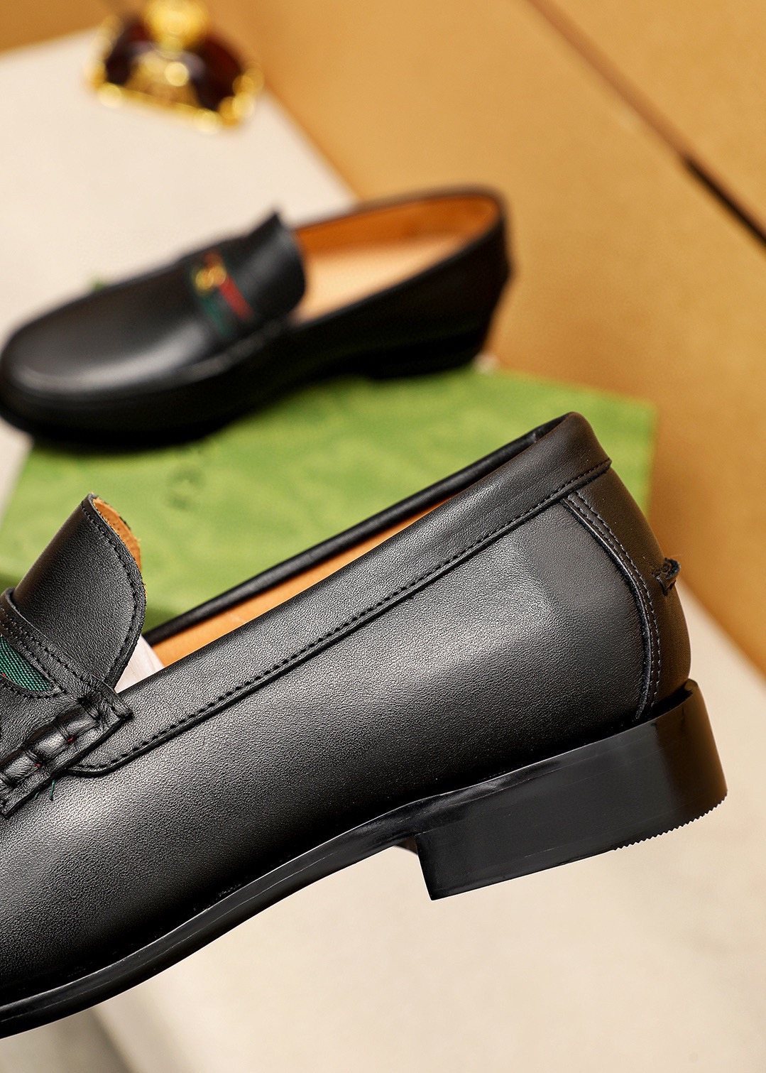 Gucci Leather Web Detail Loafers — detail