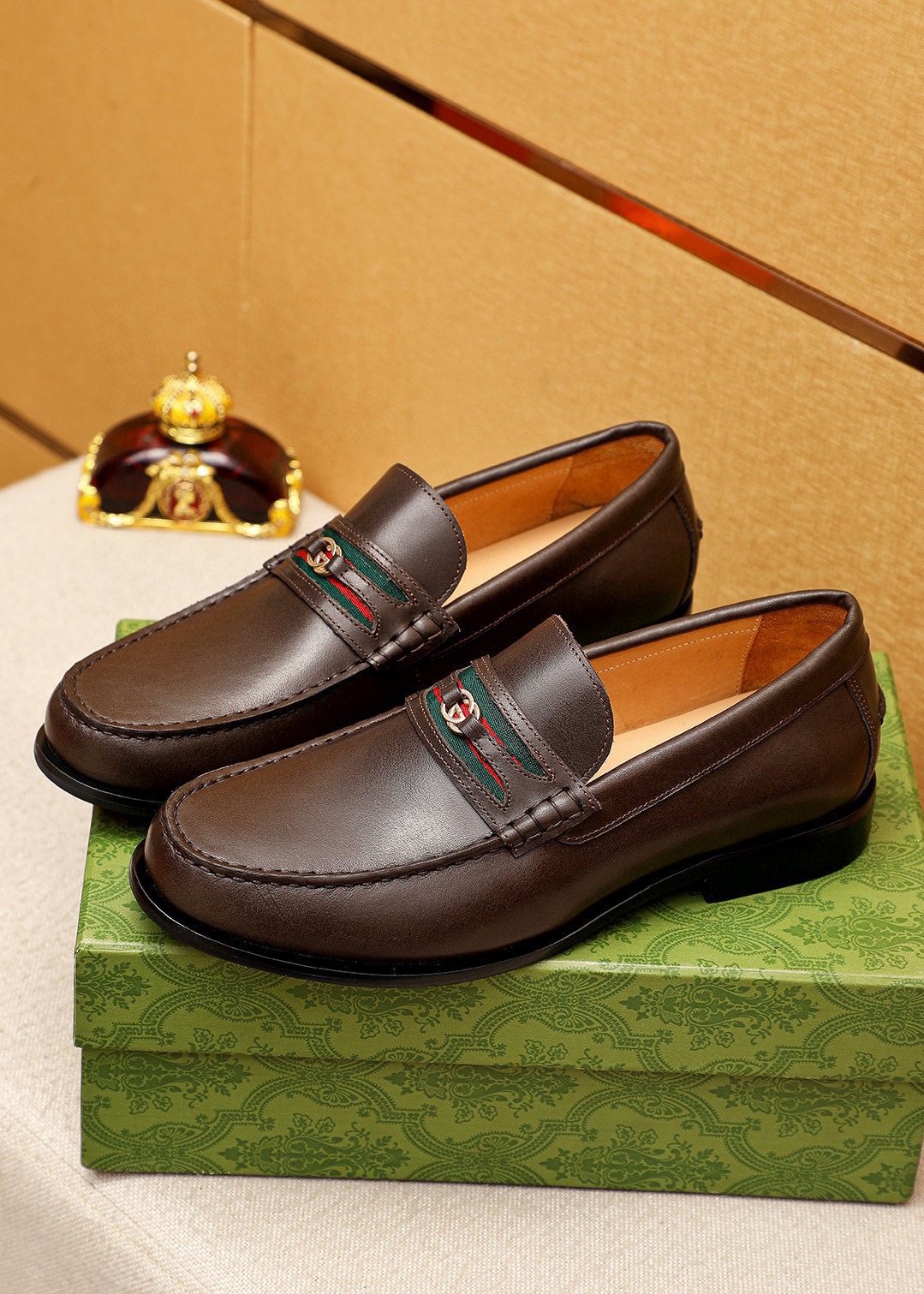 Gucci Leather Web Detail Loafers — side