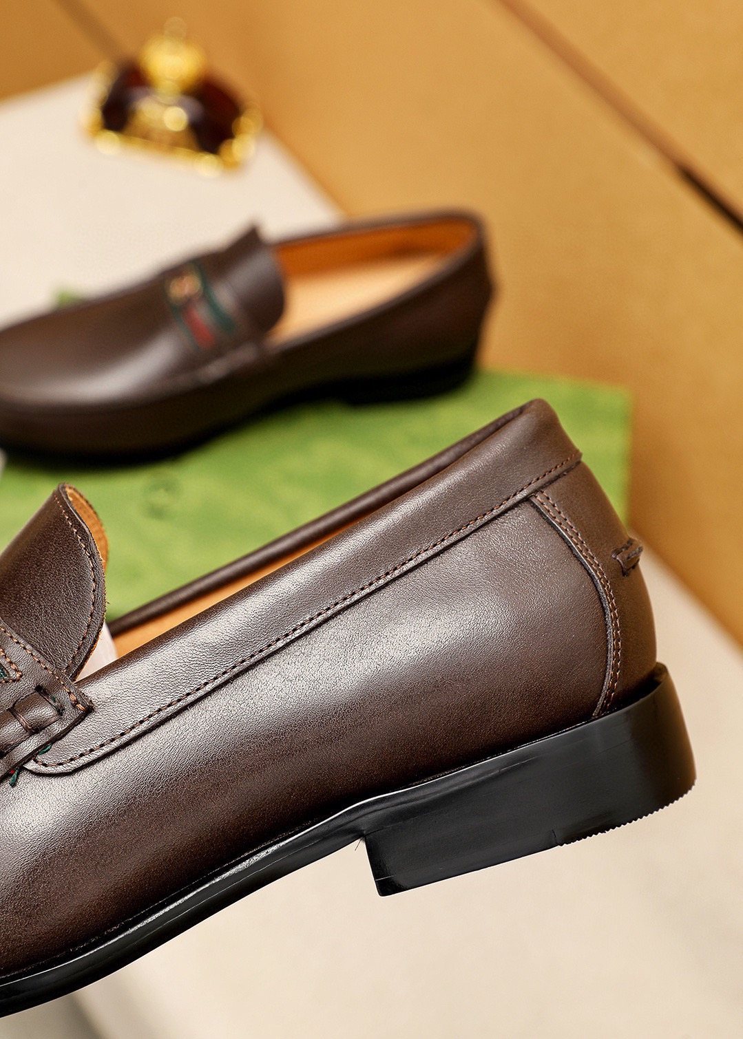 Gucci Leather Web Detail Loafers — detail
