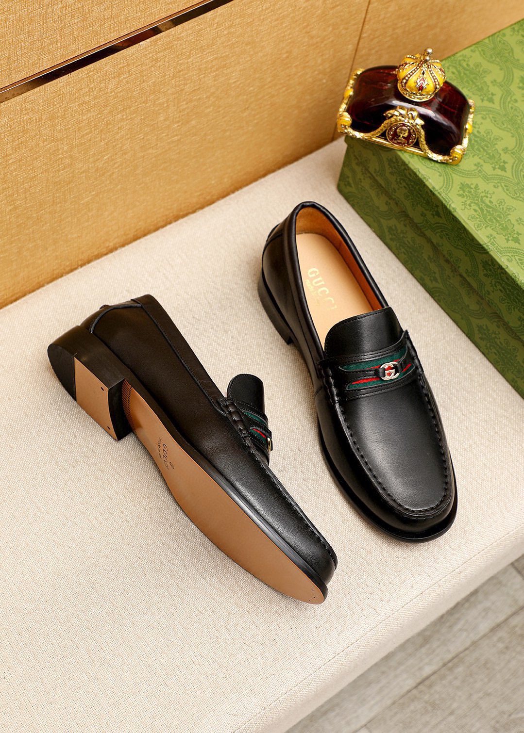 Gucci Leather Web Detail Loafers — side