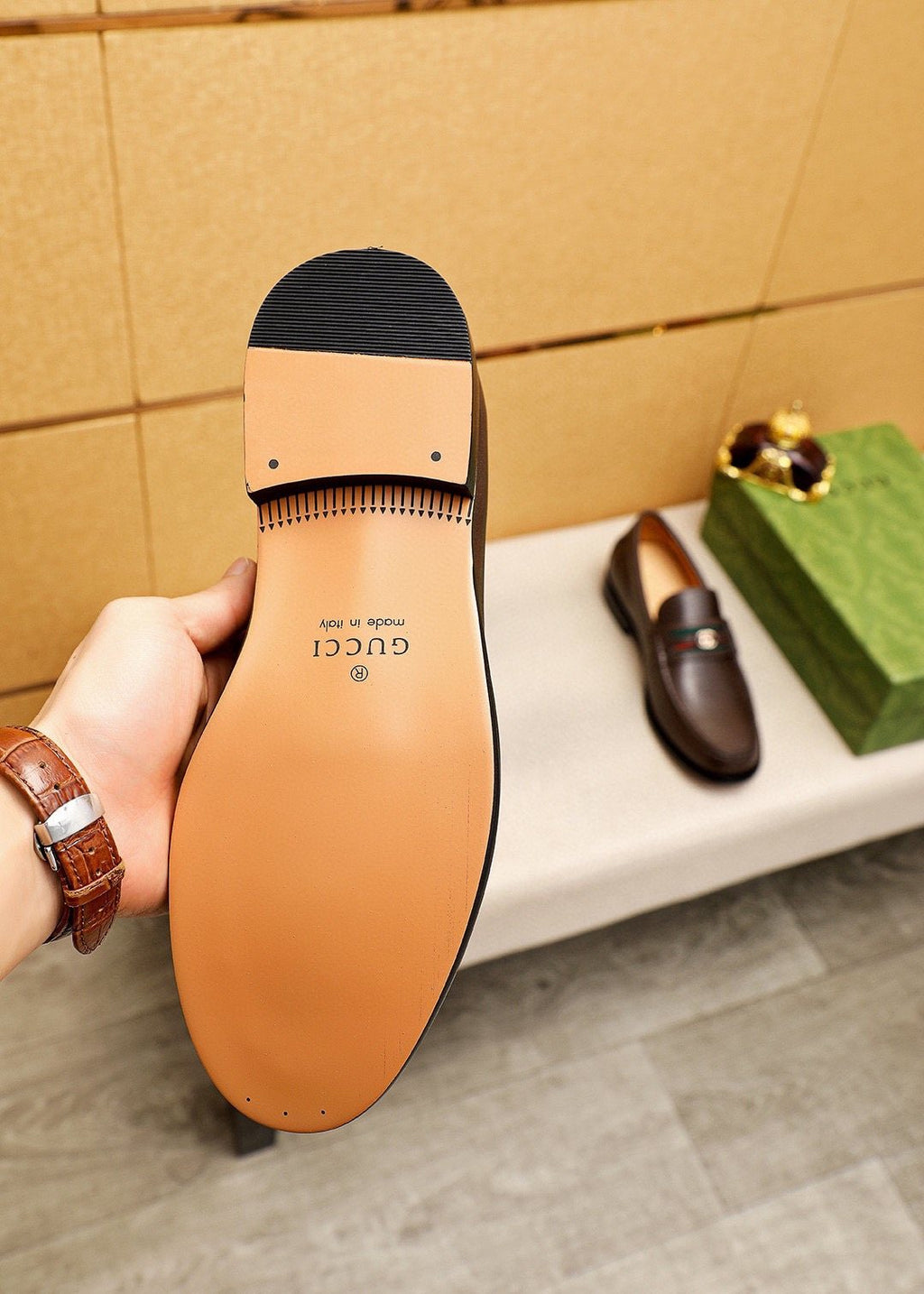 Gucci Leather Web Detail Loafers — back