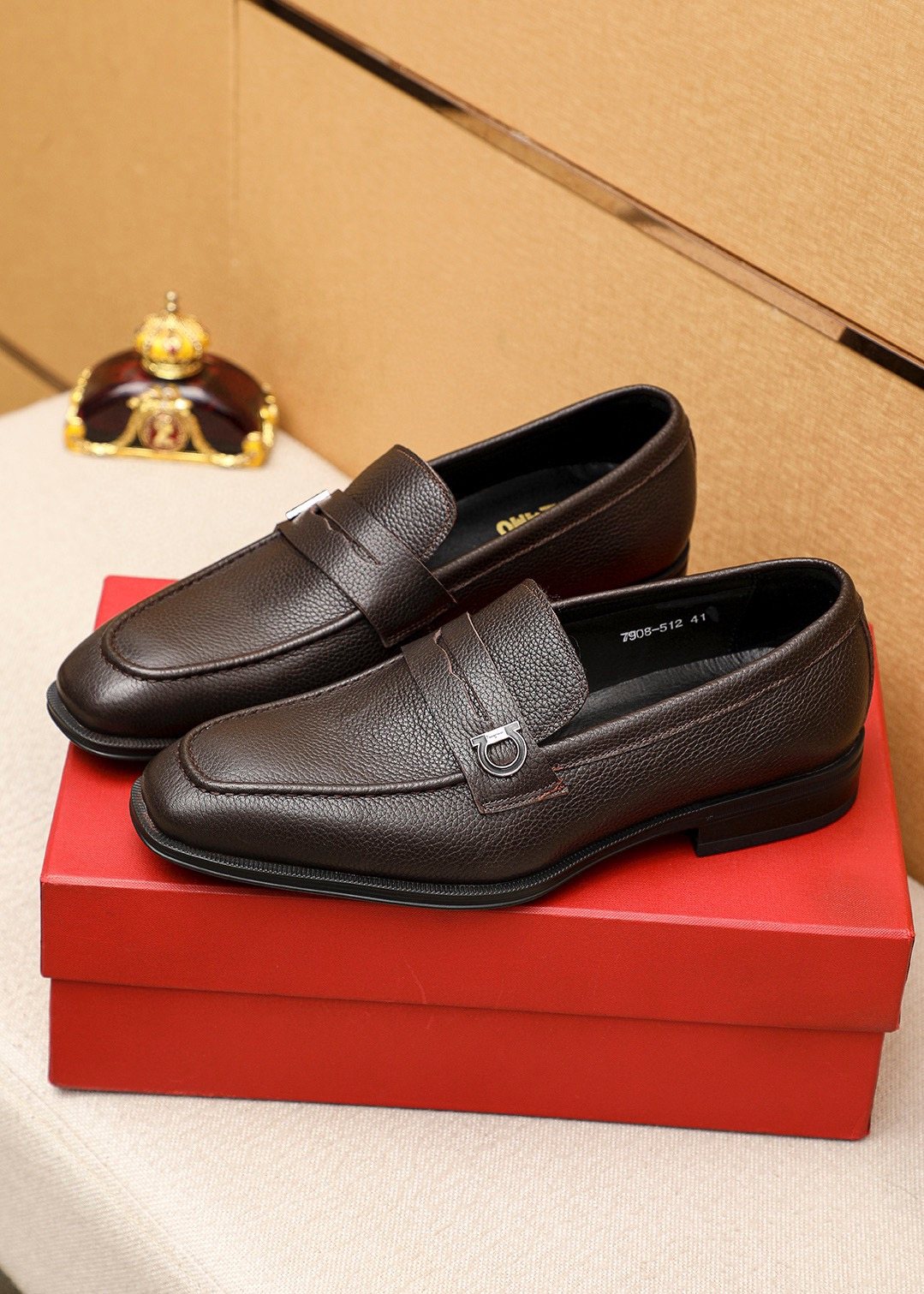 Ferragamo Textured Metal-Accent Loafers — front