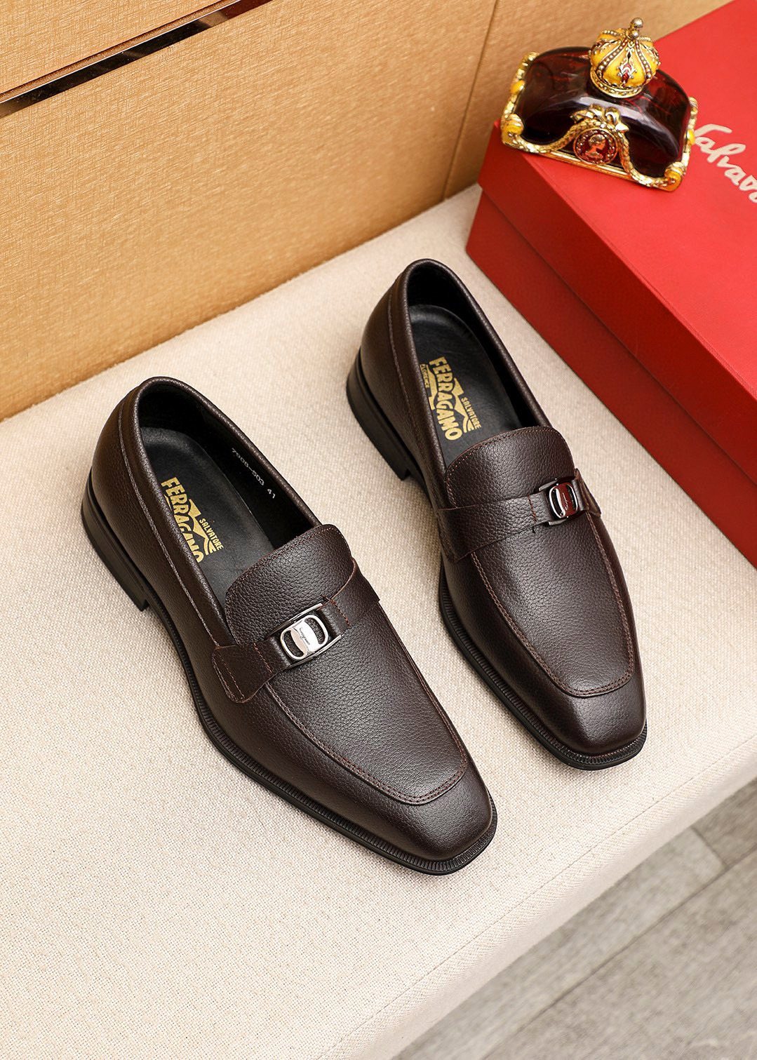 Ferragamo Textured Leather Loafers — front