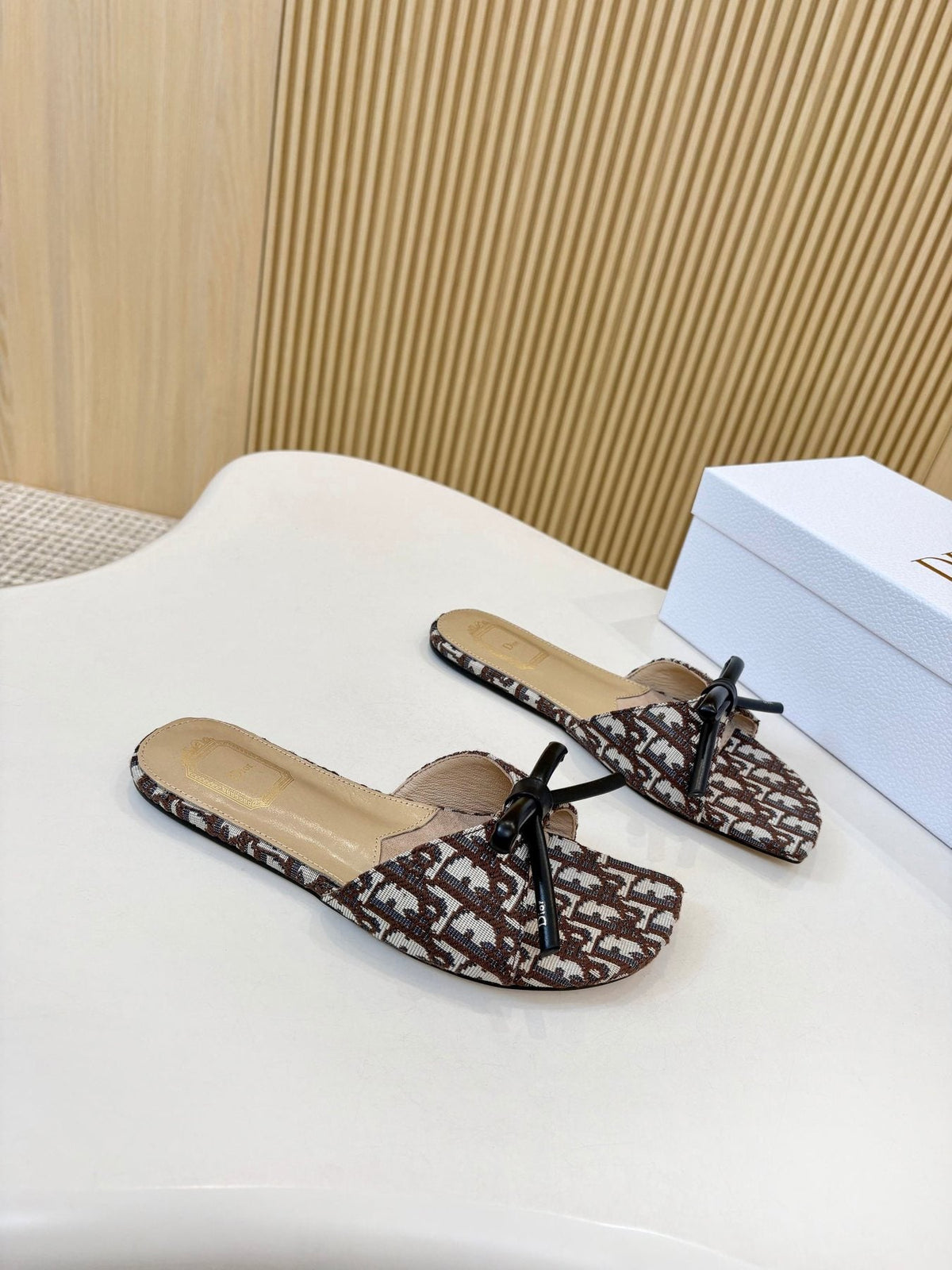 Dior Bow Flat Mule Sandals — front