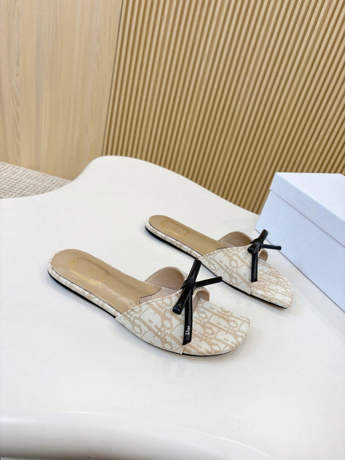Dior Bow Flat Mule Sandals — front