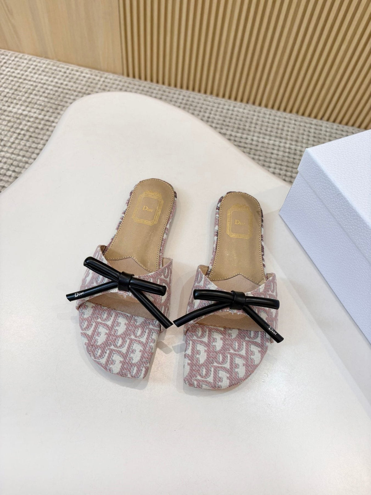 Dior Bow Flat Mule Sandals — front