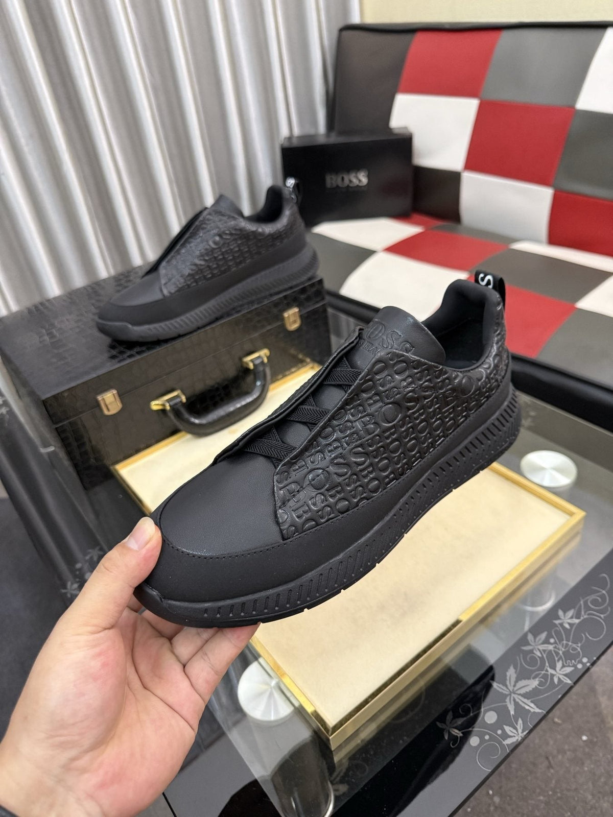 BOSS Textured Slip-On Sneakers — model