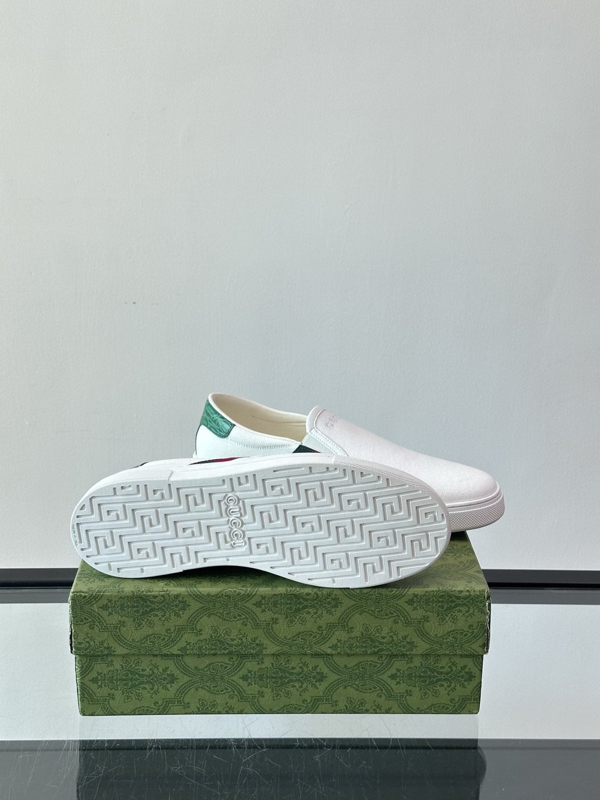 Gucci White Striped Slip-On Shoes — side