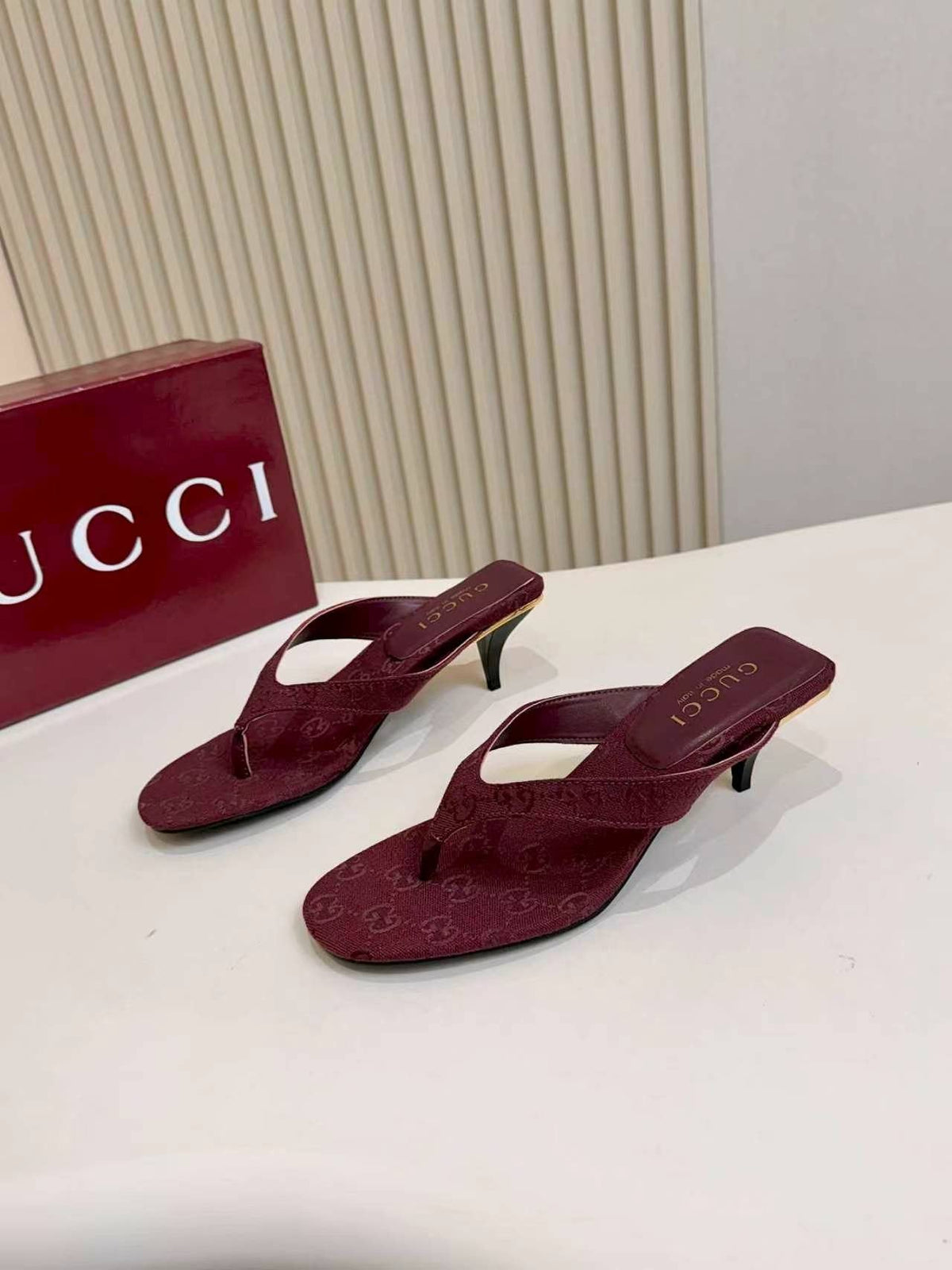 Gucci Monogram Thong Slingback Heeled Sandals — front